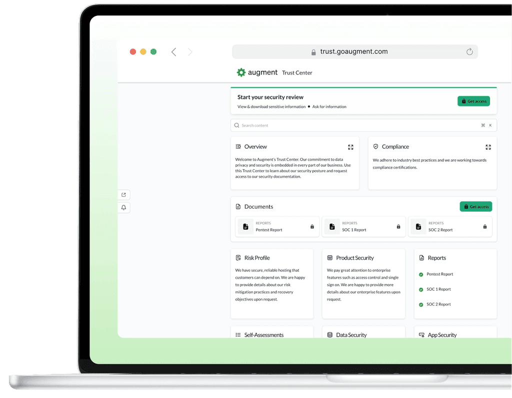 Augment Trust Center dashboard